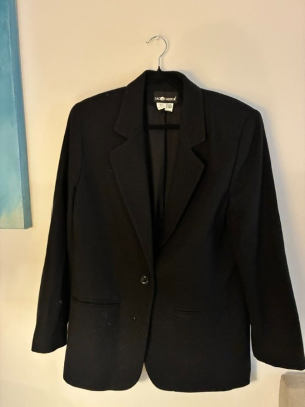 Vintage 90s Sag Harbor Black Wool Blend Blazer Single Button Oversized Size L